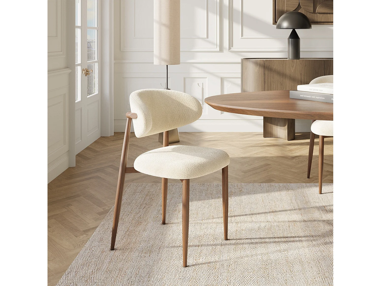 Lot de 2 chaises LINA en velours bouclé crème