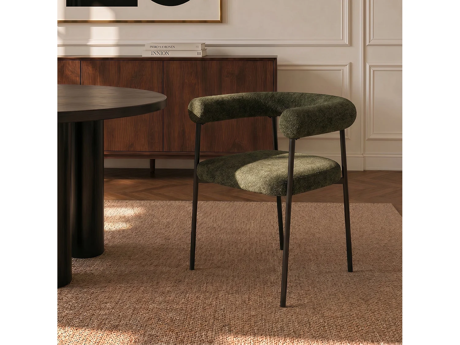 Lot de 2 chaises LOU en velours texturé vert vintage