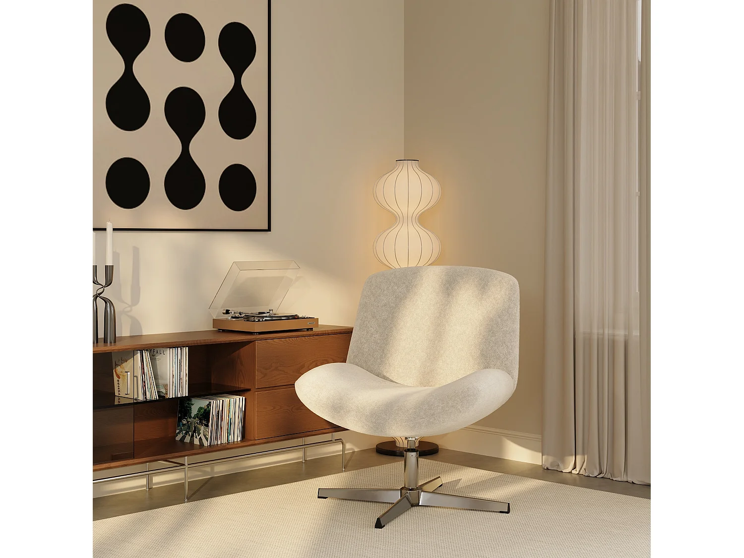 Fauteuil pivotant ABY en velours texturé crème