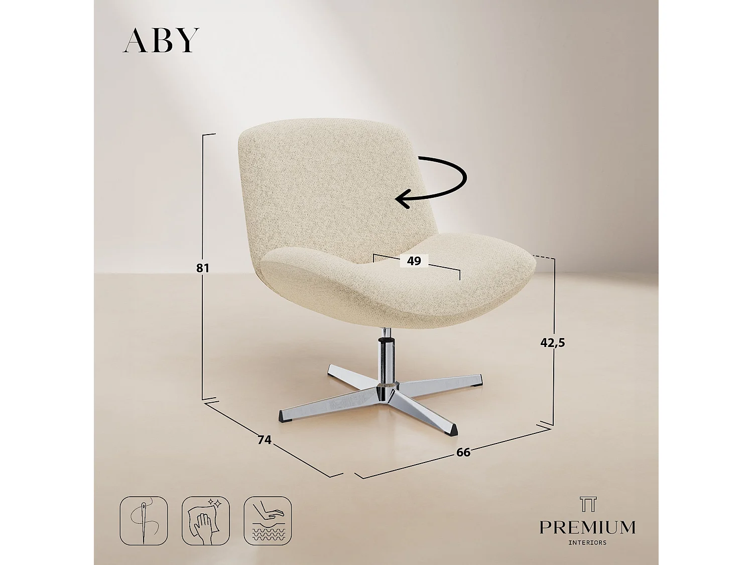 Fauteuil pivotant ABY en velours texturé crème