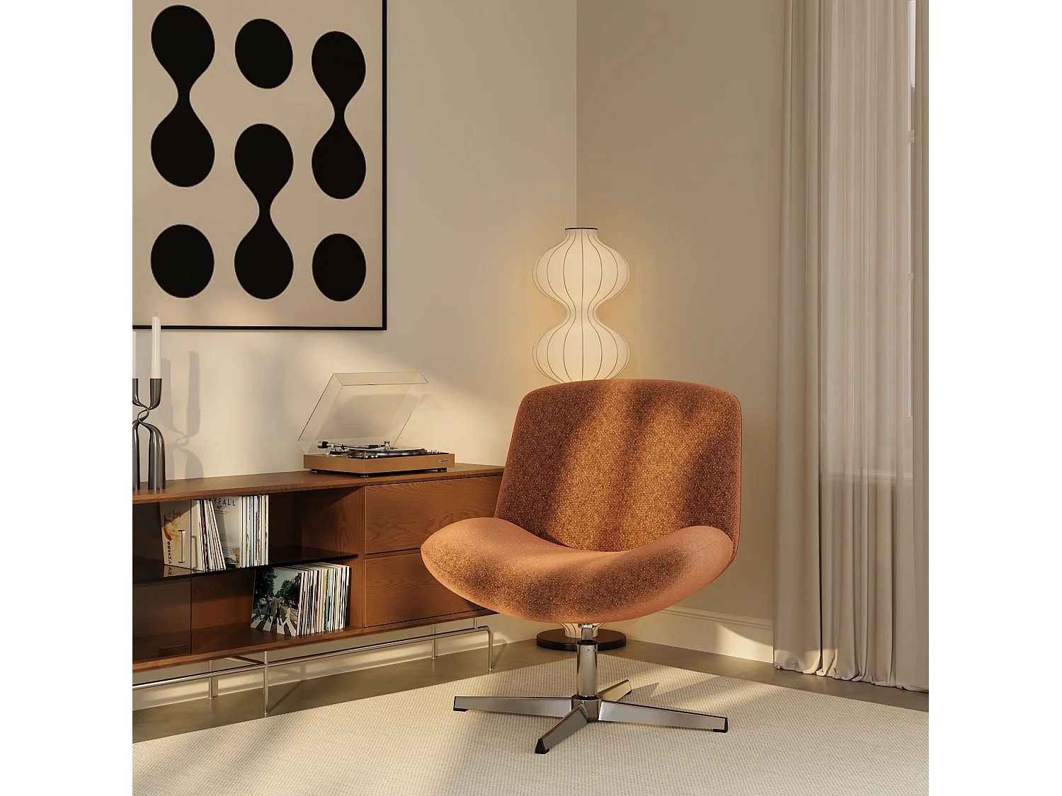 Fauteuil pivotant ABY en velours texturé terracotta
