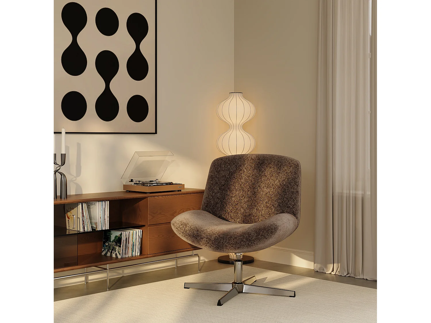 Fauteuil pivotant ABY en velours texturé brun expresso
