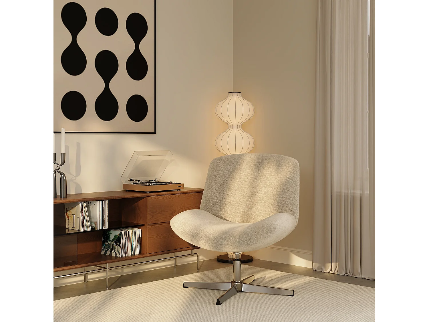 Fauteuil pivotant ABY en velours texturé beige