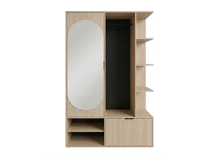 Vestiaire avec miroir et rangements - Naturel clair et noir - SAVARIO