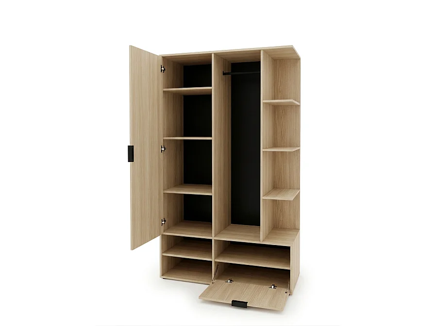 Vestiaire avec miroir et rangements - Naturel clair et noir - SAVARIO