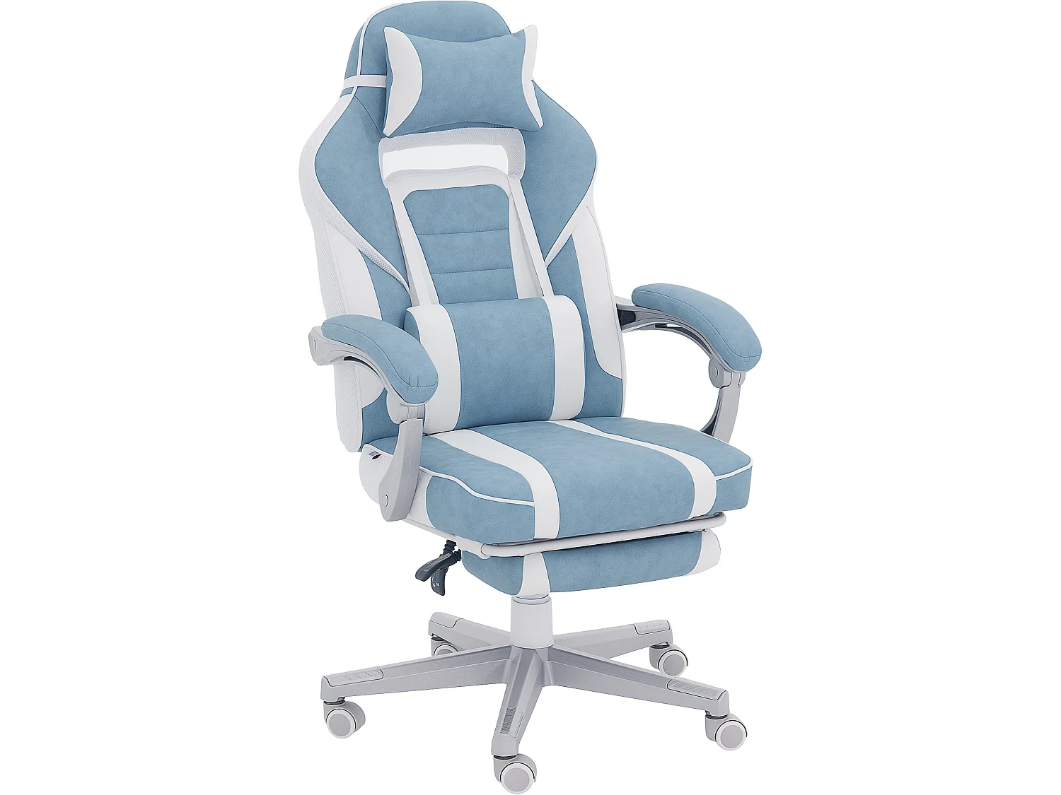 Chaise gaming inclinable réglable repose-pieds rétractable blanc bleu