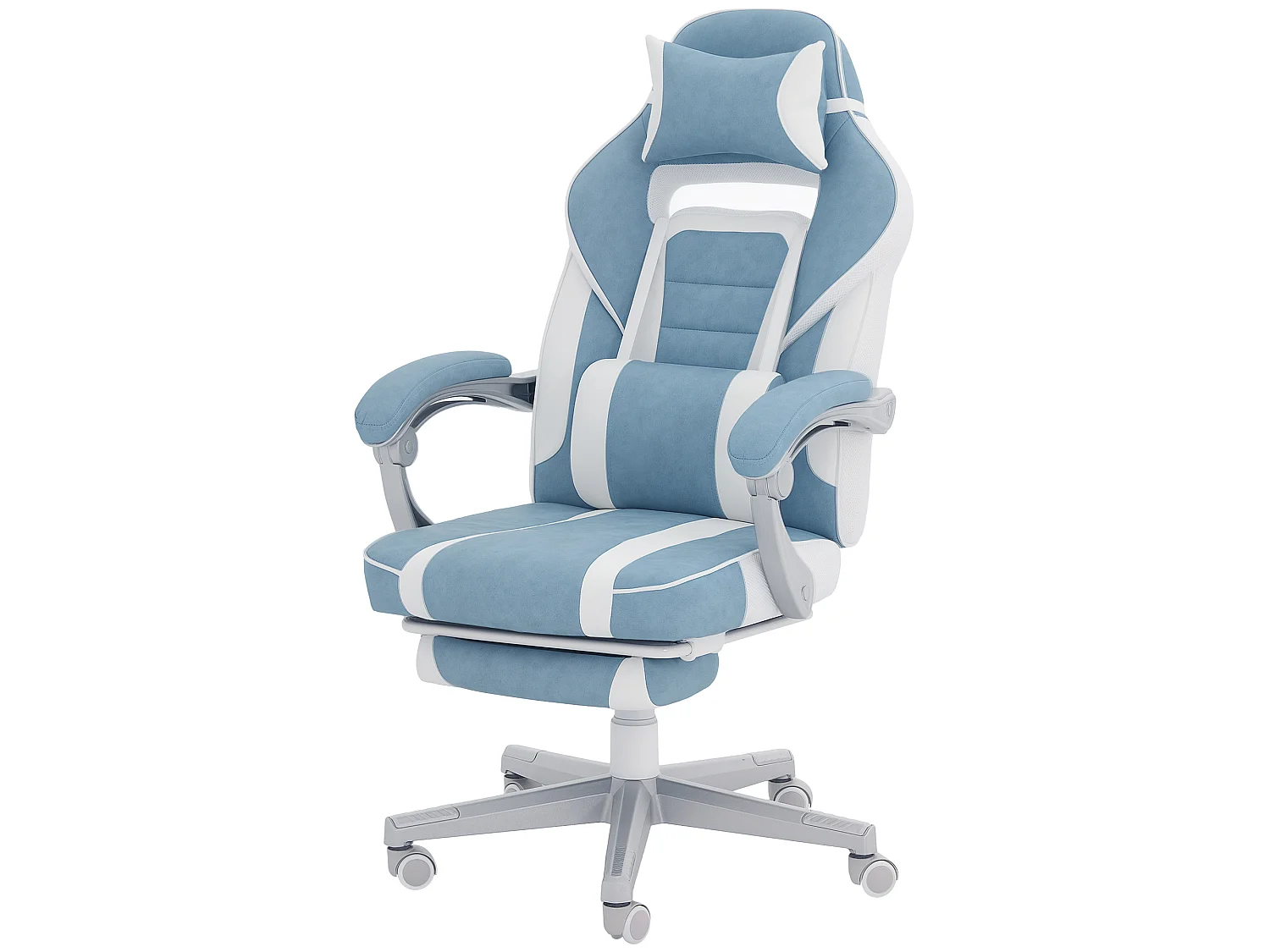 Chaise gaming inclinable réglable repose-pieds rétractable blanc bleu