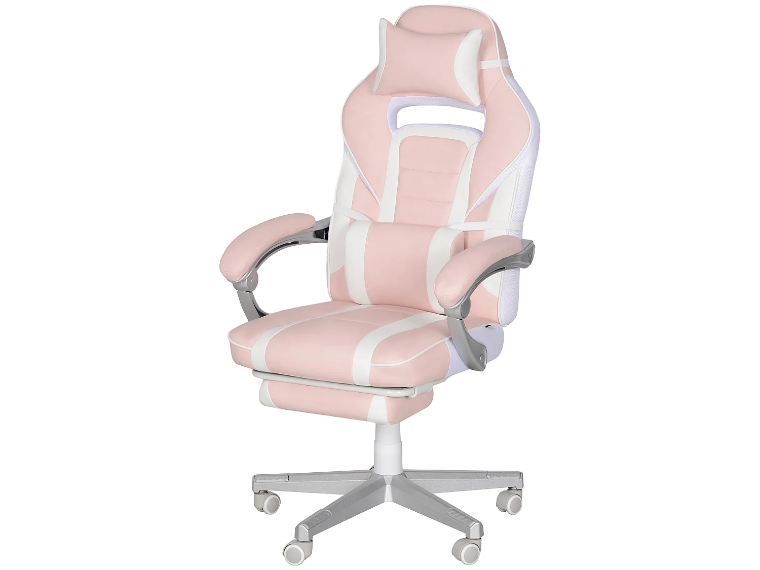 Chaise gaming inclinable réglable repose-pieds rétractable blanc rose pâle