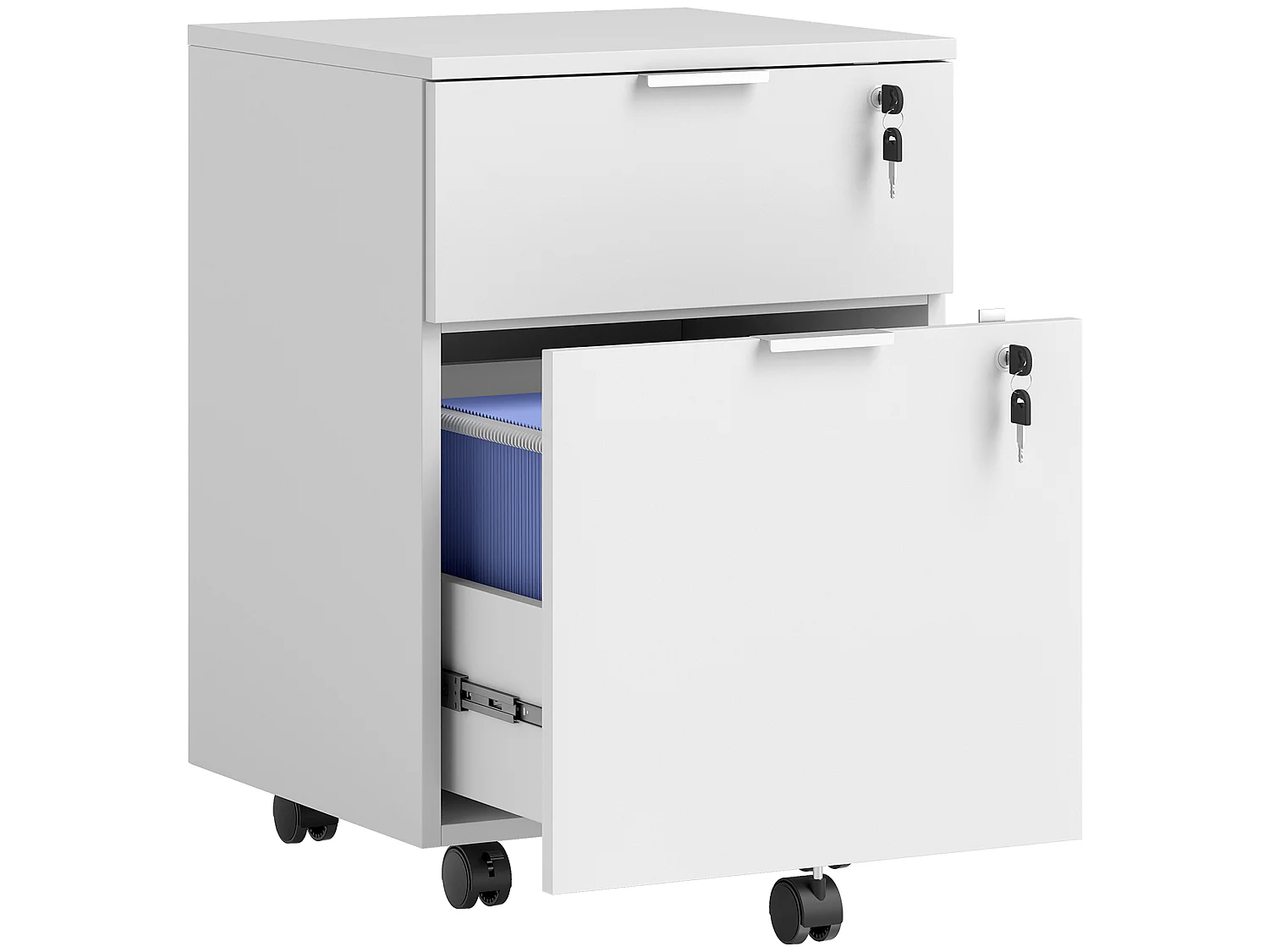 Caisson de bureau mobile - tiroir coulissant, tiroir dossiers suspendus - blanc