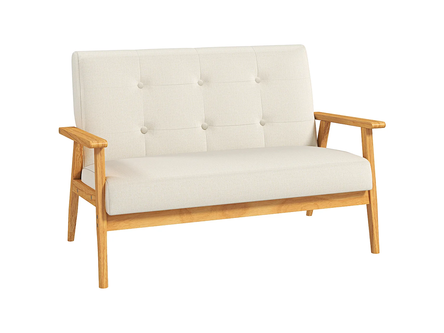 Canapé 2 places style scandinave dim. 115l x 66,5P x 73H cm bois tissu beige
