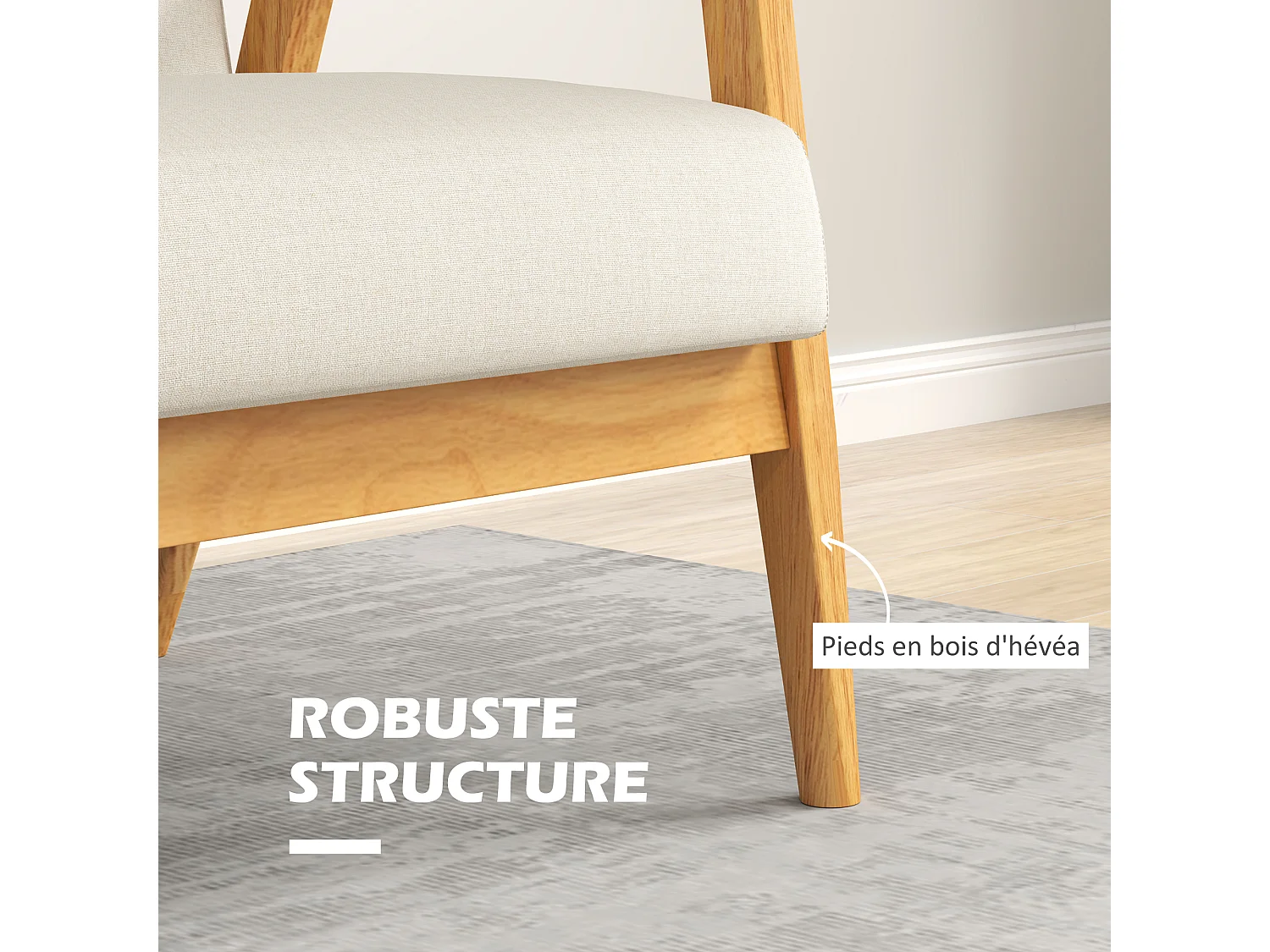 Canapé 2 places style scandinave dim. 115l x 66,5P x 73H cm bois tissu beige