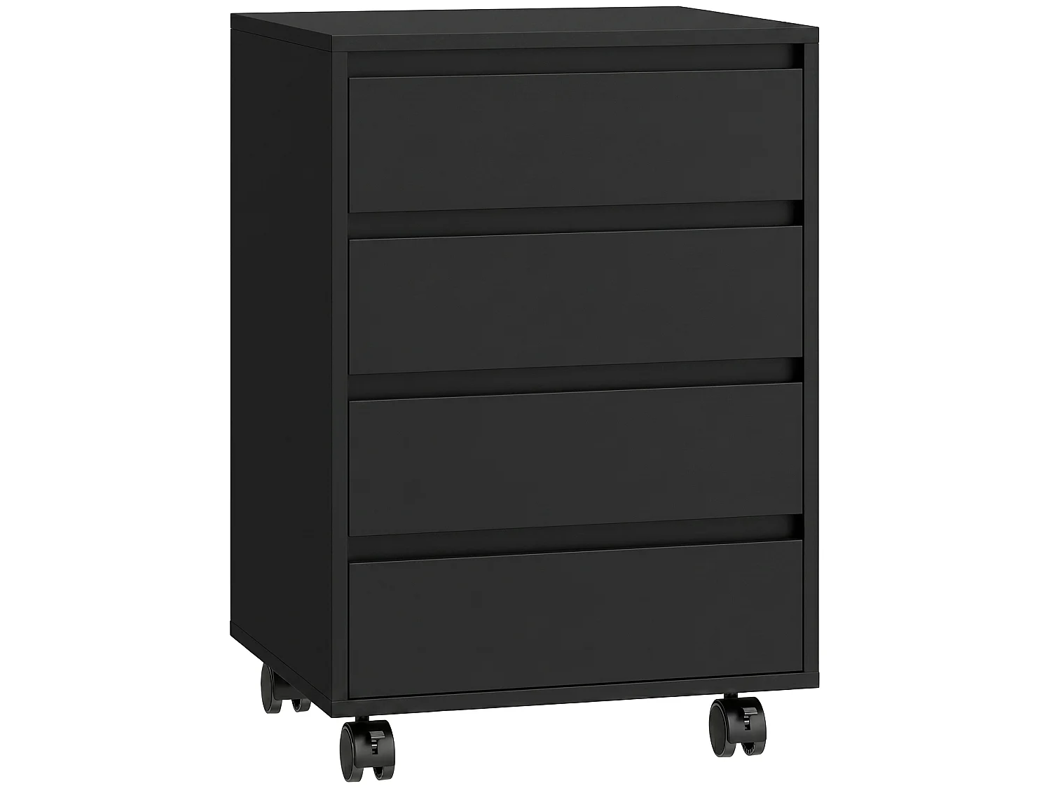 Caisson de bureau rangement bureau sur roulettes 4 tiroirs coulissants MDF noir