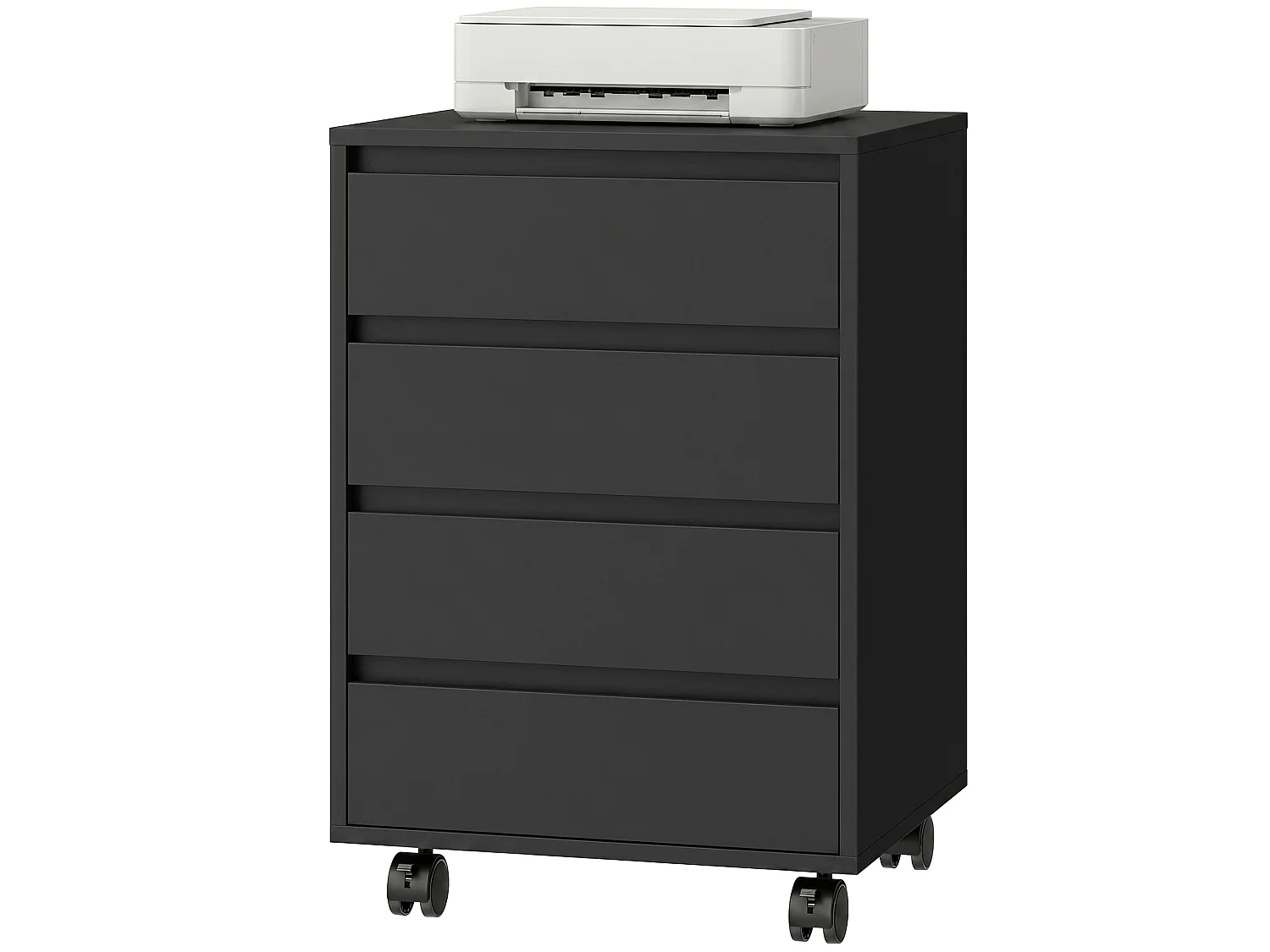 Caisson de bureau rangement bureau sur roulettes 4 tiroirs coulissants MDF noir