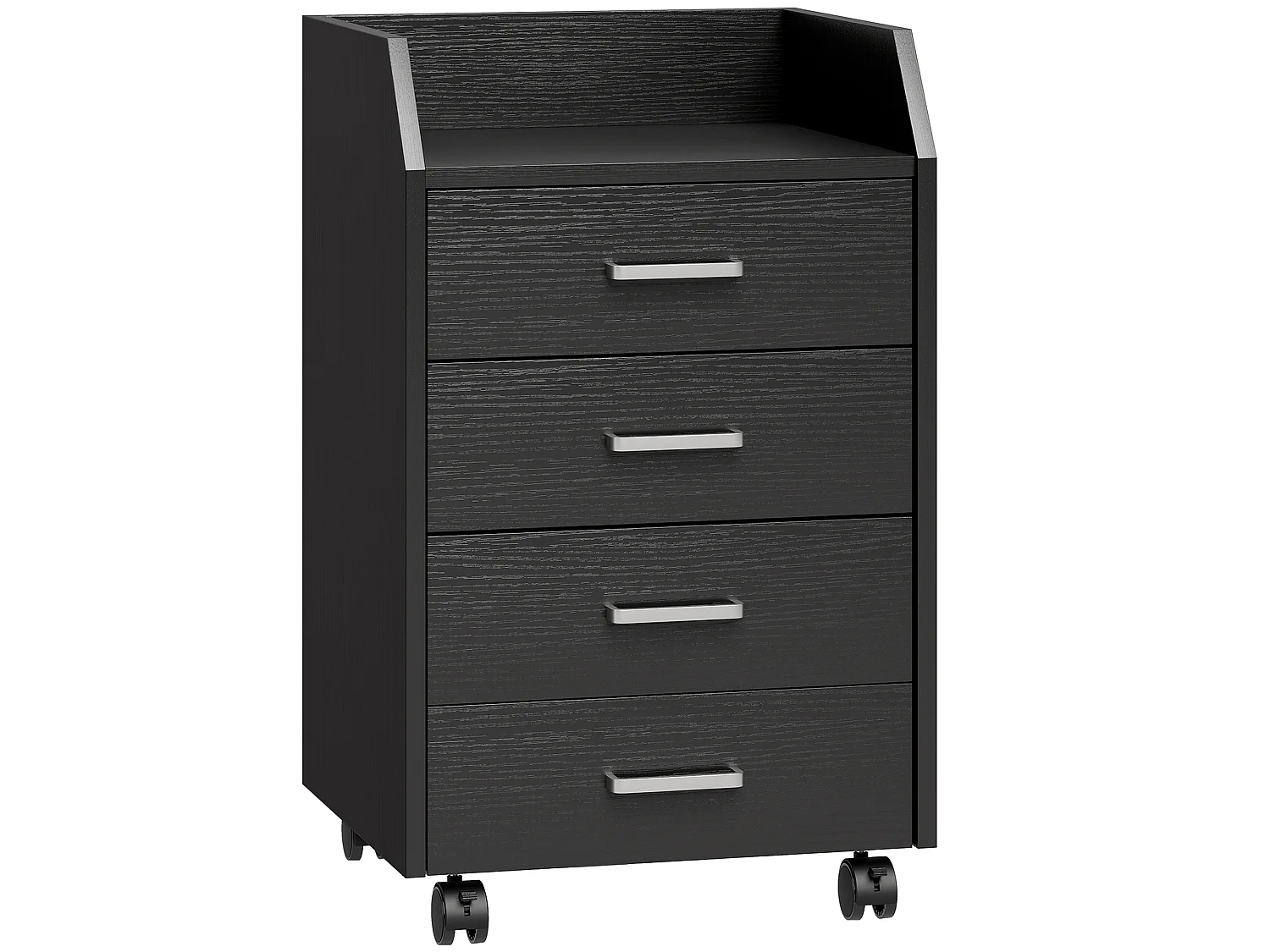 Caisson de bureau mobile 4 tiroirs coulissants plateau à rebord aspect bois noir
