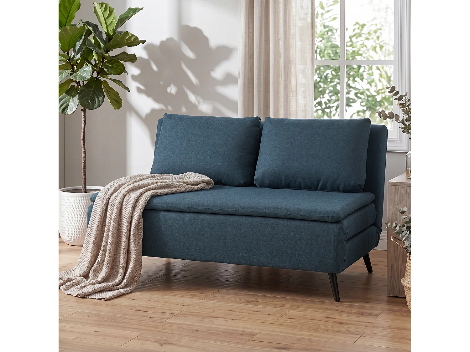 Canapé convertible 2 places inclinable tissu bleu foncé