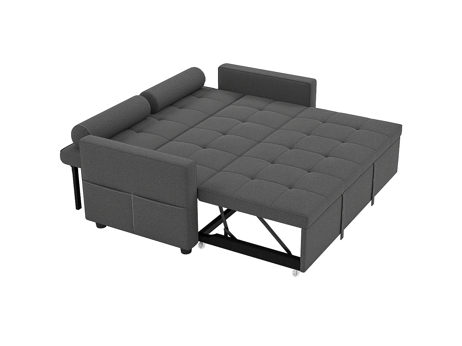 Canapé convertible 2 places style Chersterfield effet capitonné 2 coussins inclus tissu anthracite