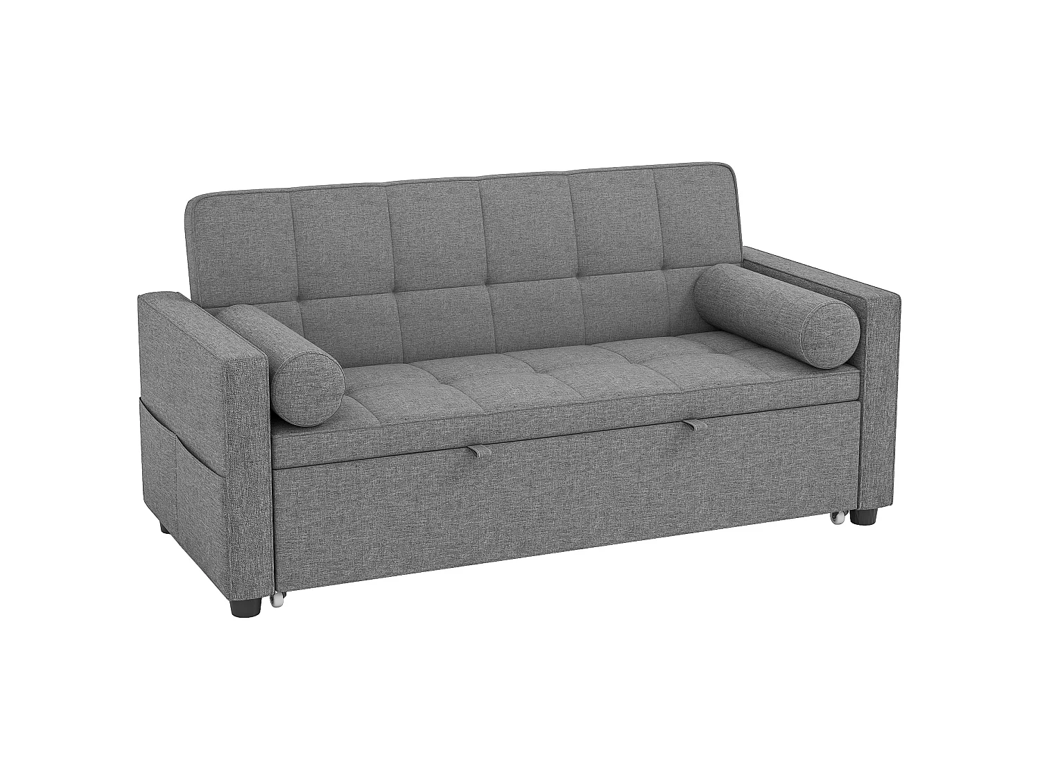 Canapé convertible 2 places style Chersterfield effet capitonné 2 coussins inclus tissu gris chiné