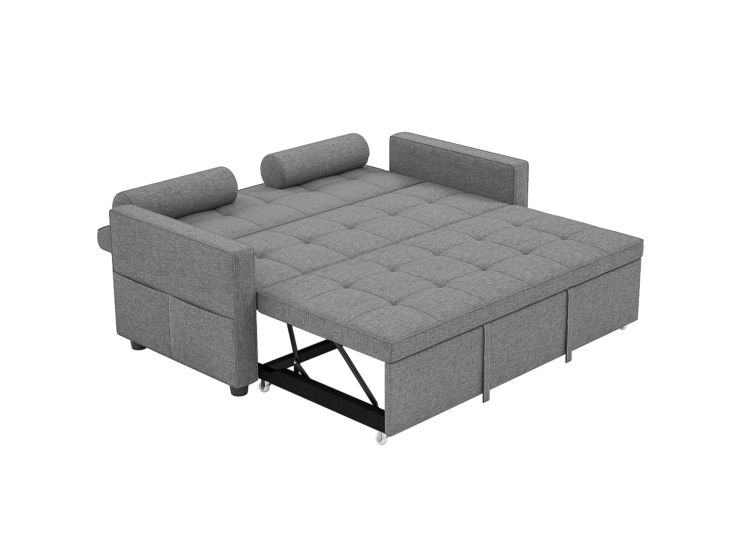 Canapé convertible 2 places style Chersterfield effet capitonné 2 coussins inclus tissu gris chiné