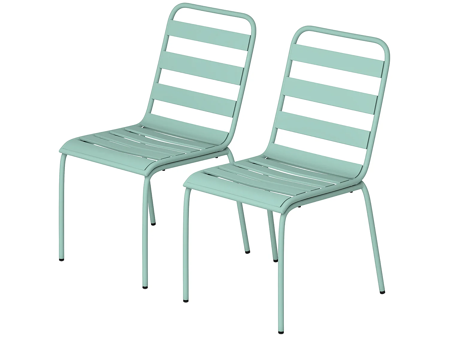 Lot de 2 chaises de jardin style industriel métal empilables bleu-vert
