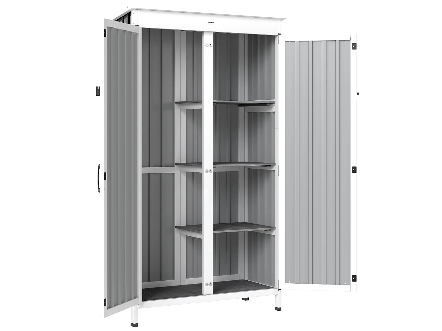 Armoire de jardin sur pieds 3 étagères bois tôle acier ondulé noir blanc