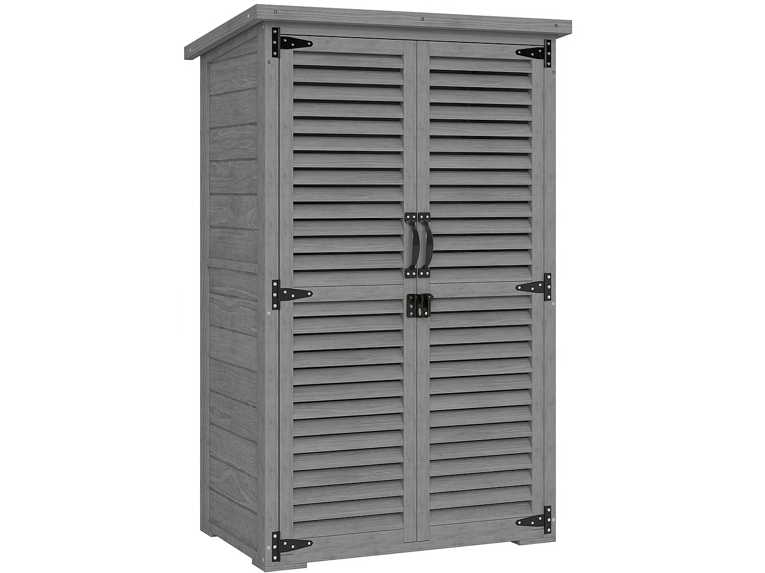 Armoire de jardin  2 portes persiennes 2 étagères toit bitumé bois gris