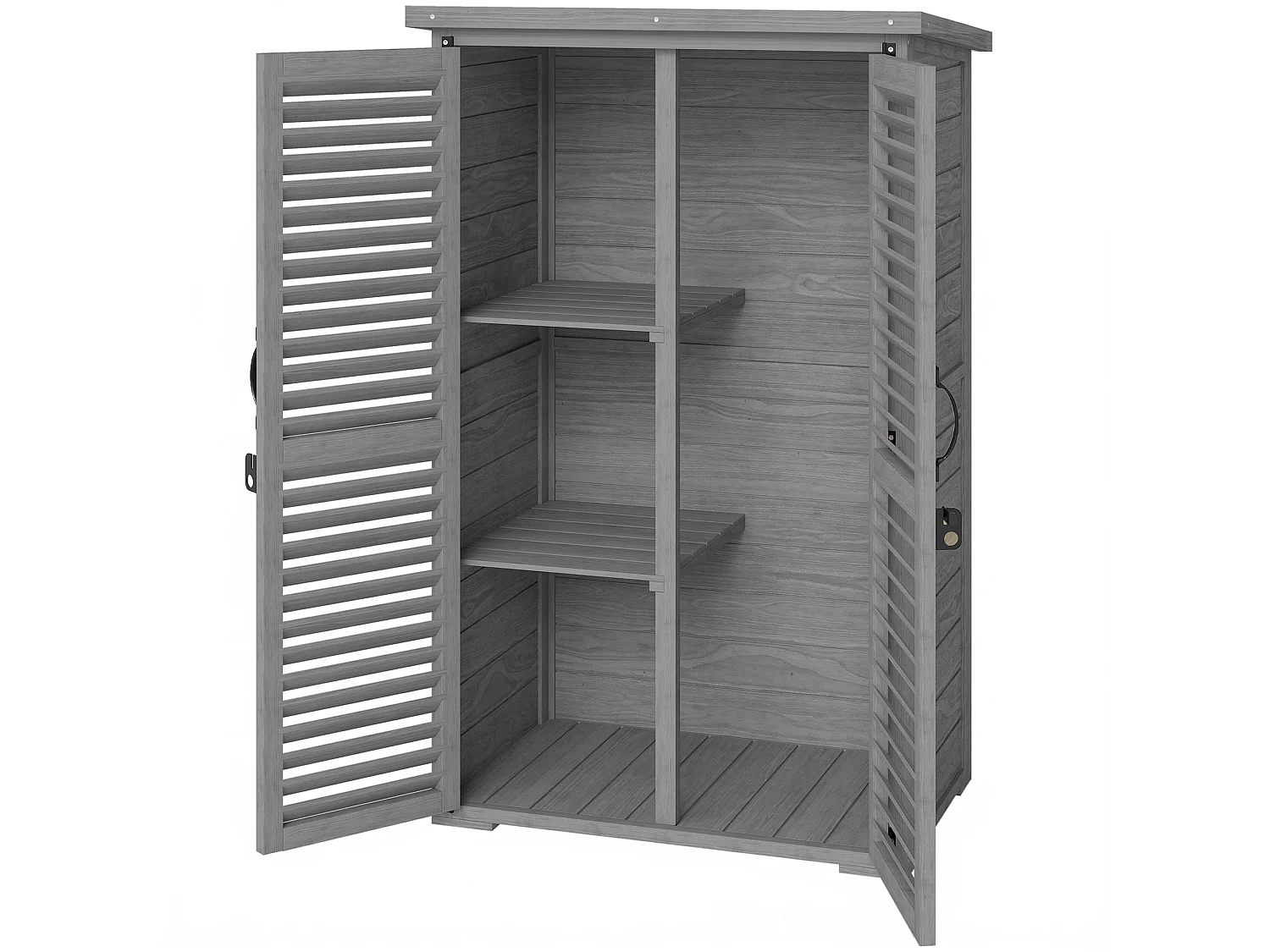 Armoire de jardin  2 portes persiennes 2 étagères toit bitumé bois gris