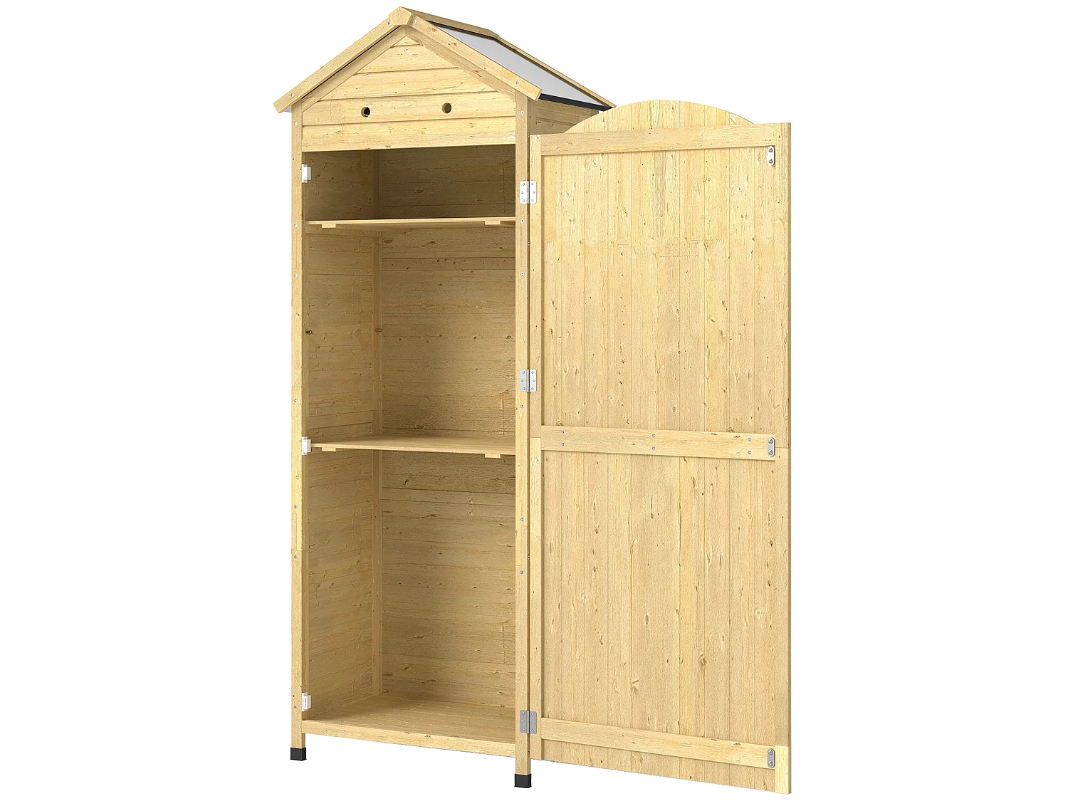 Armoire de jardin bois sur pieds H.213cm 2 étagères toit double pente métal