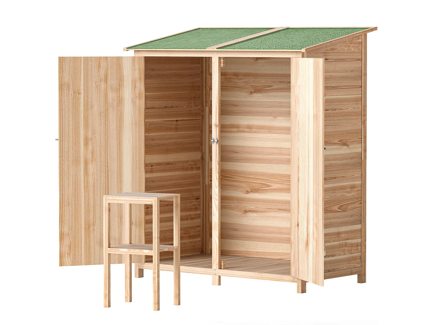 Armoire de jardin bois 2 portes 2 étagères toit bitumé 140 x 75 x 157 cm
