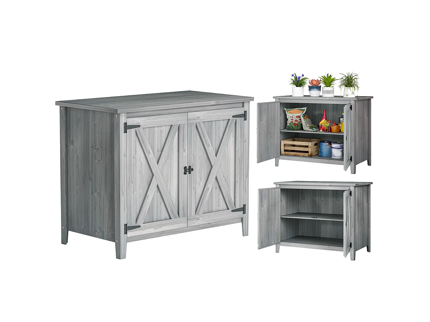 Armoire de jardin en bois 2 portes étagère 110 x 60 x 88 cm gris