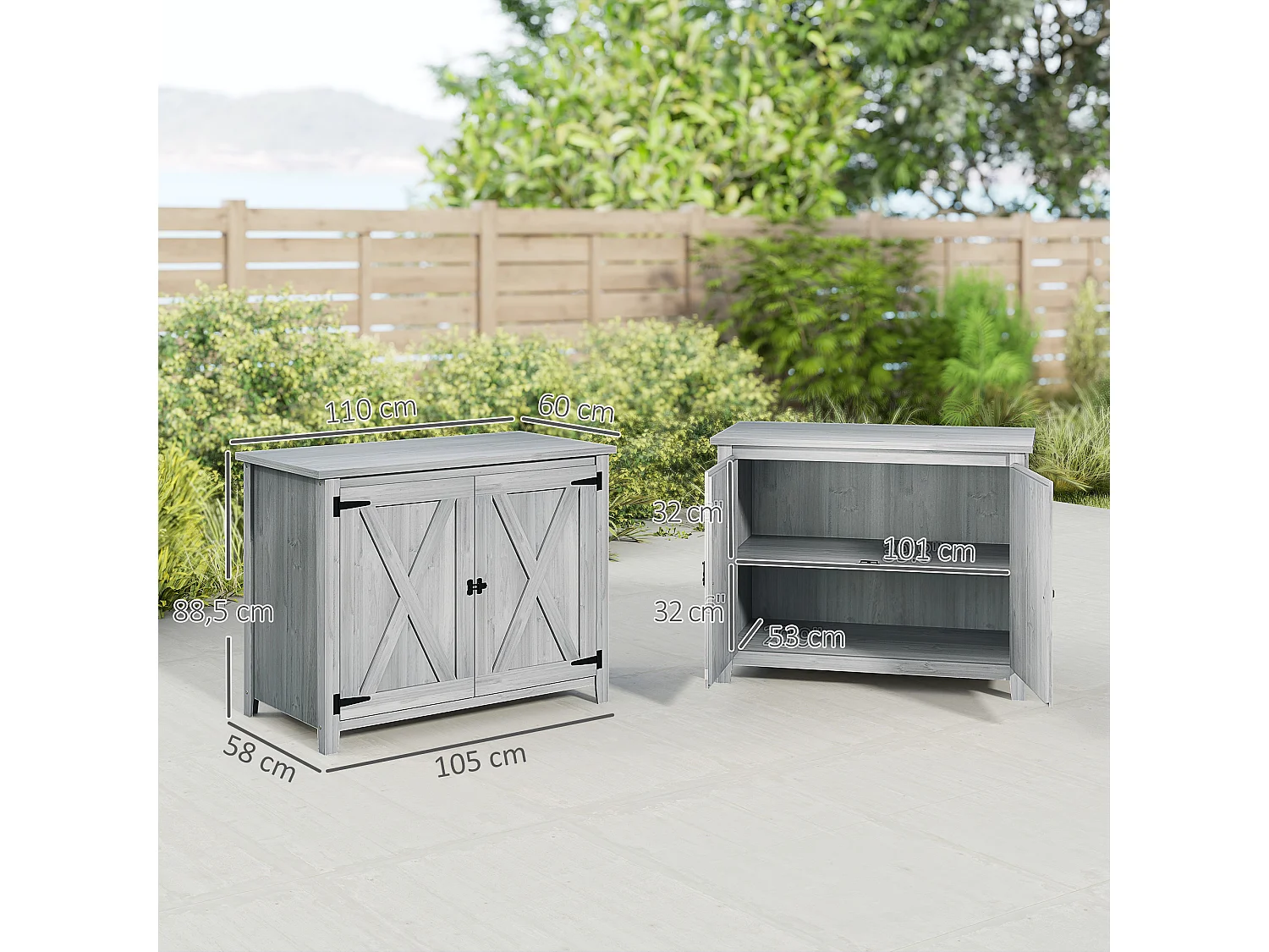 Armoire de jardin en bois 2 portes étagère 110 x 60 x 88 cm gris