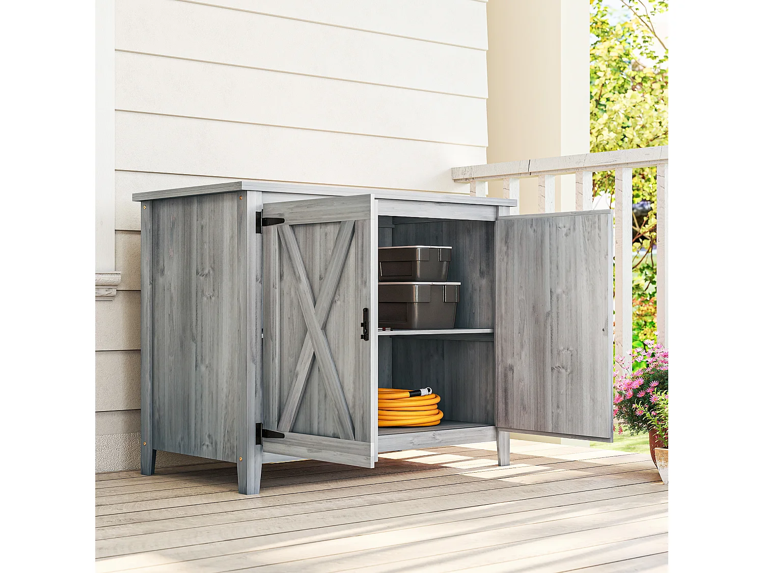Armoire de jardin en bois 2 portes étagère 110 x 60 x 88 cm gris