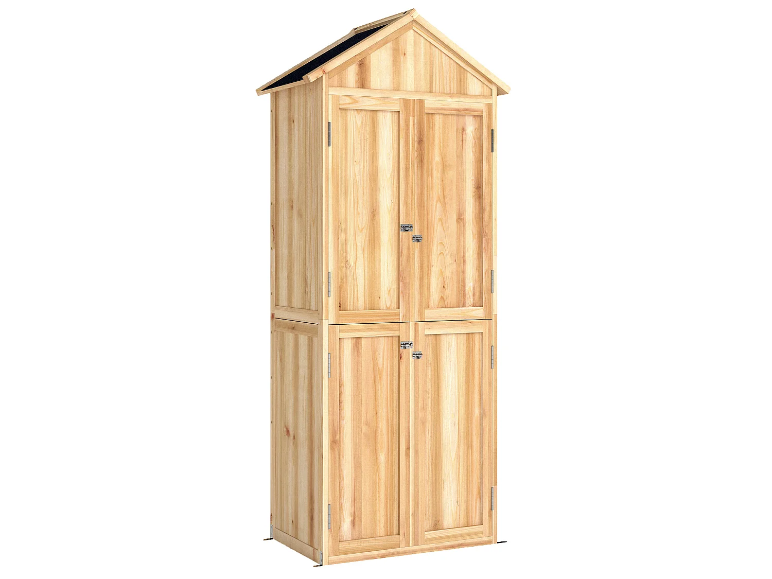 Armoire de jardin bois 4 portes 4 niv. rangement toit double pente bitumé