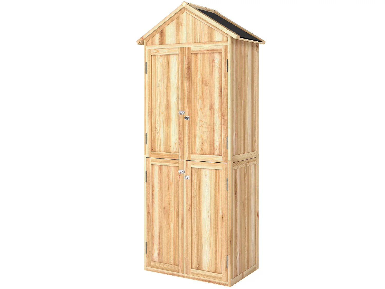 Armoire de jardin bois 4 portes 4 niv. rangement toit double pente bitumé