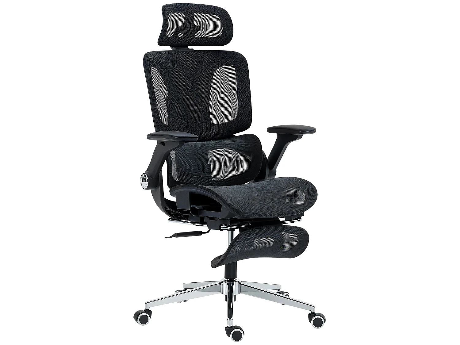 Chaise de bureau ergonomique inclinable réglable repose pieds maille résille noir