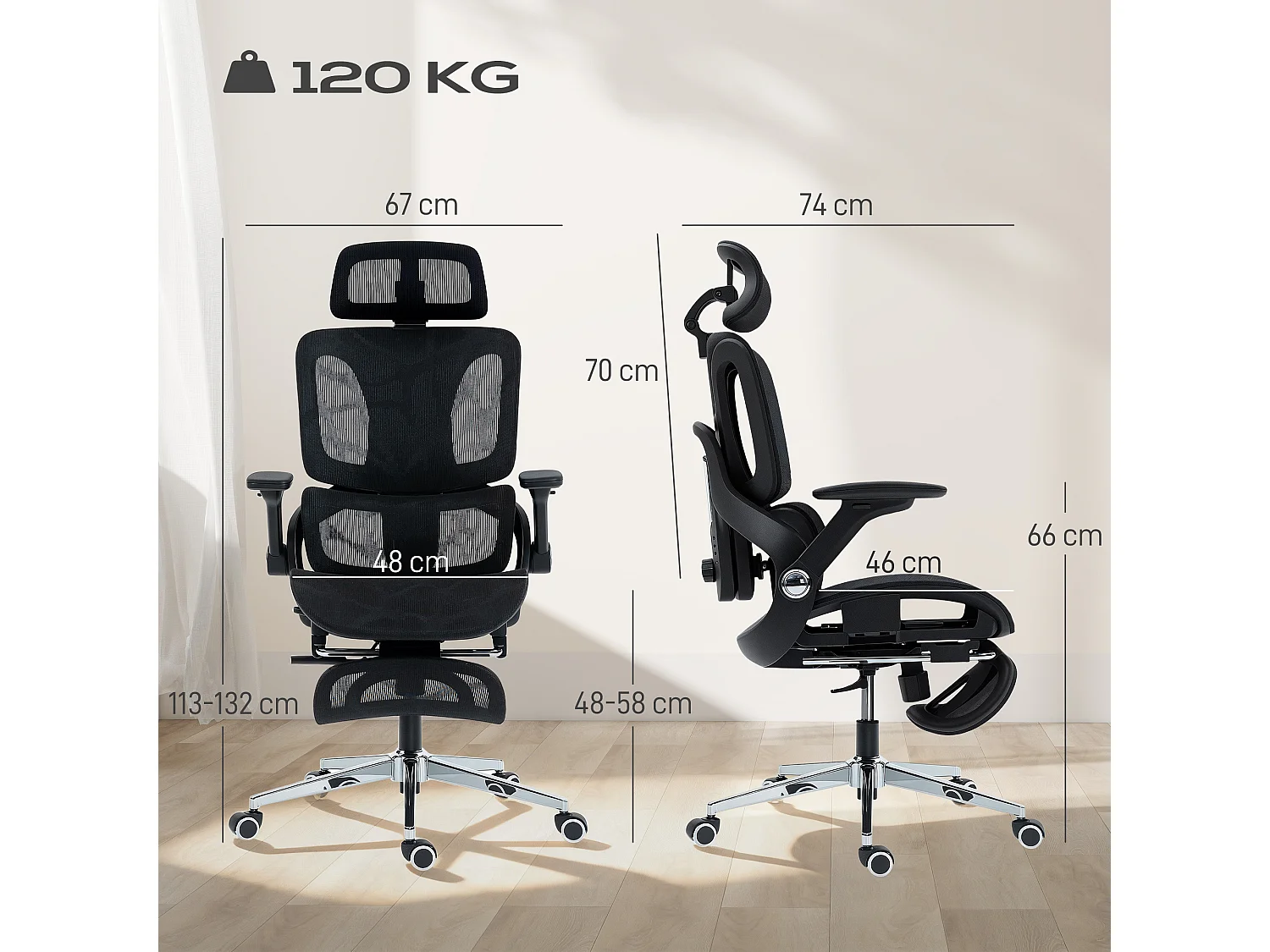 Chaise de bureau ergonomique inclinable réglable repose pieds maille résille noir