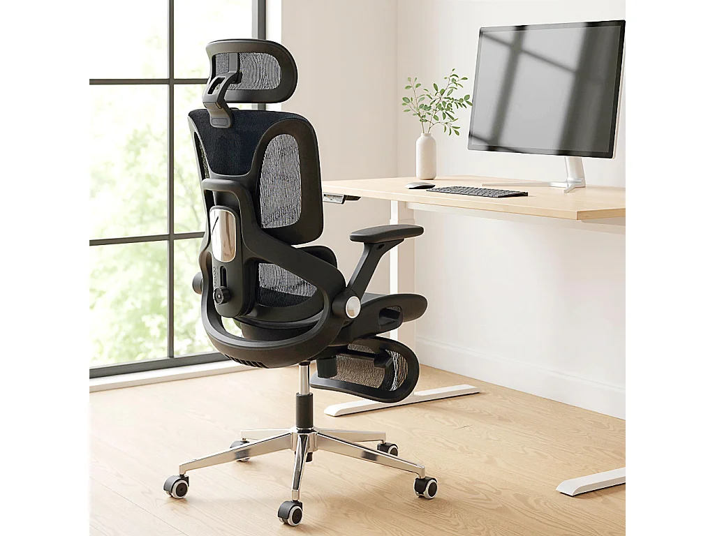 Chaise de bureau ergonomique inclinable réglable repose pieds maille résille noir