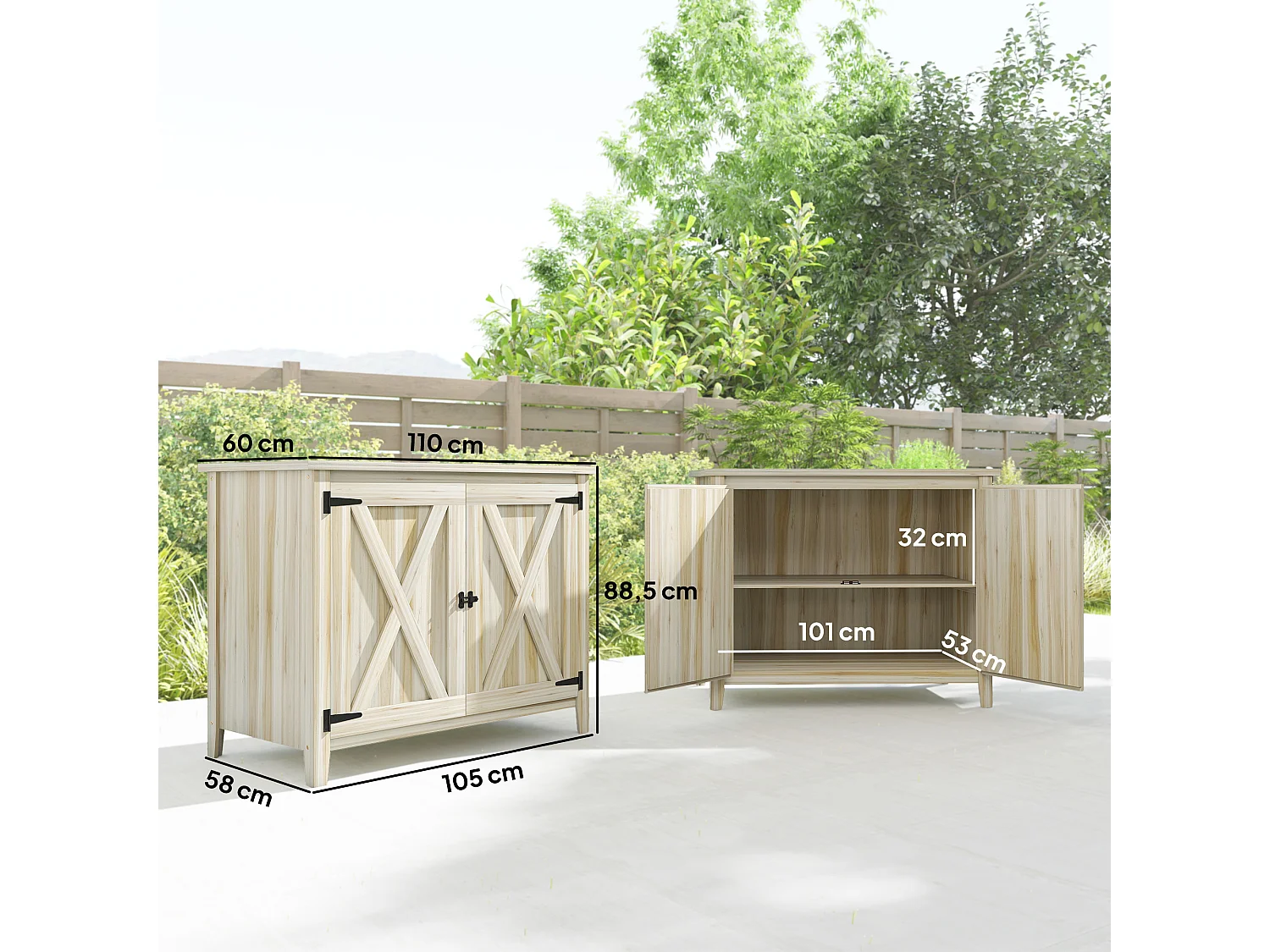 Armoire de jardin en bois 2 portes étagère 110 x 60 x 88 cm naturel