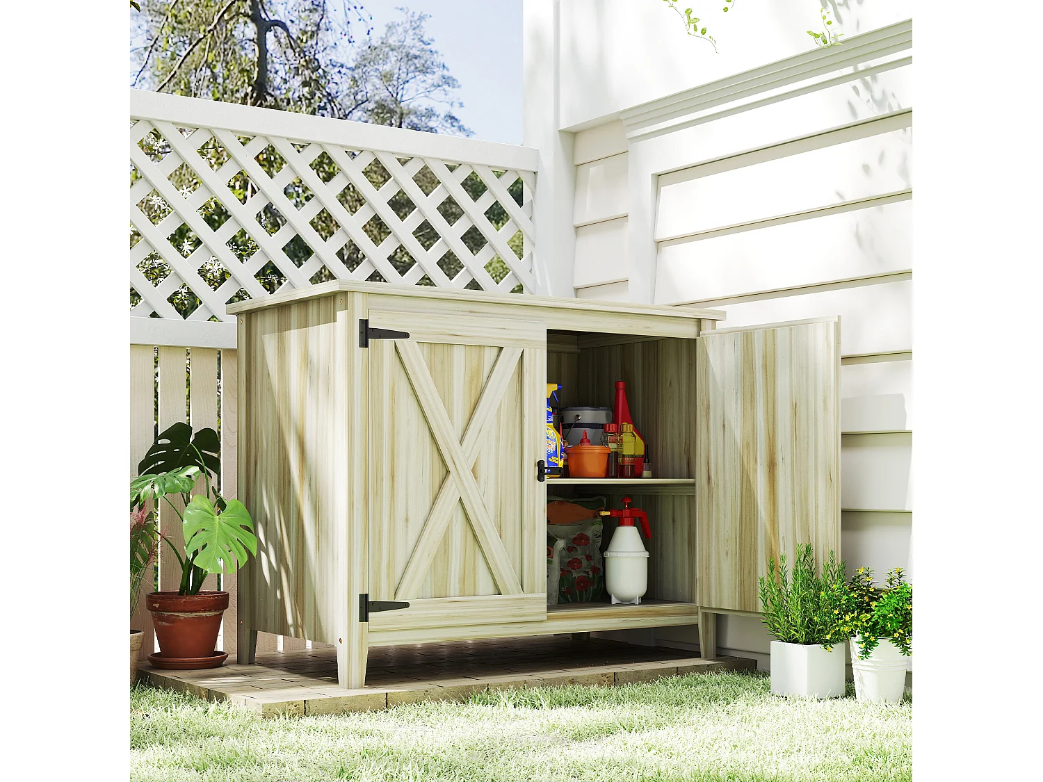 Armoire de jardin en bois 2 portes étagère 110 x 60 x 88 cm naturel
