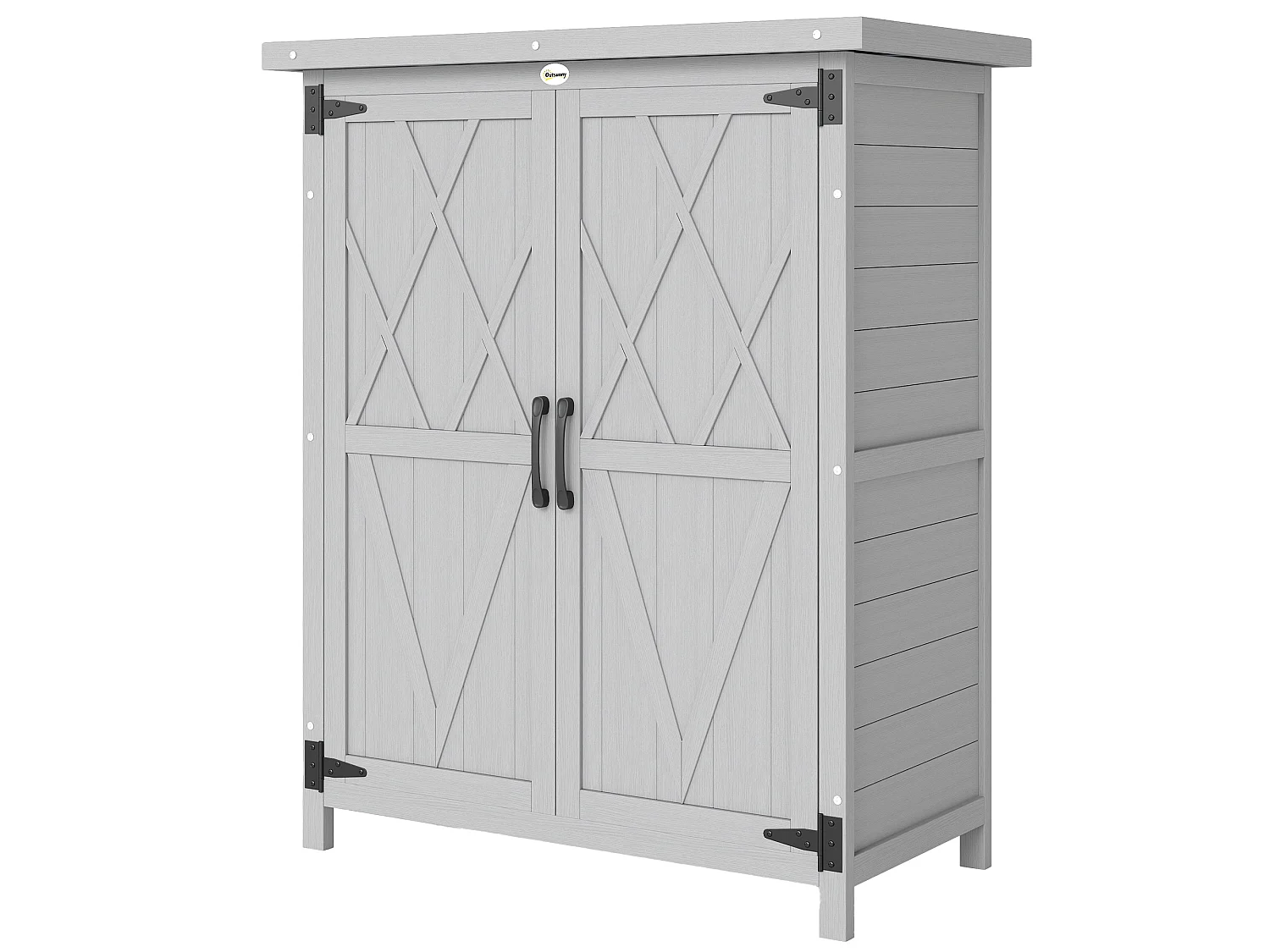 Armoire de jardin sur pied dim. 75 x 40 x 90 cm 2 portes 3 étagères toit tôle bois sapin gris