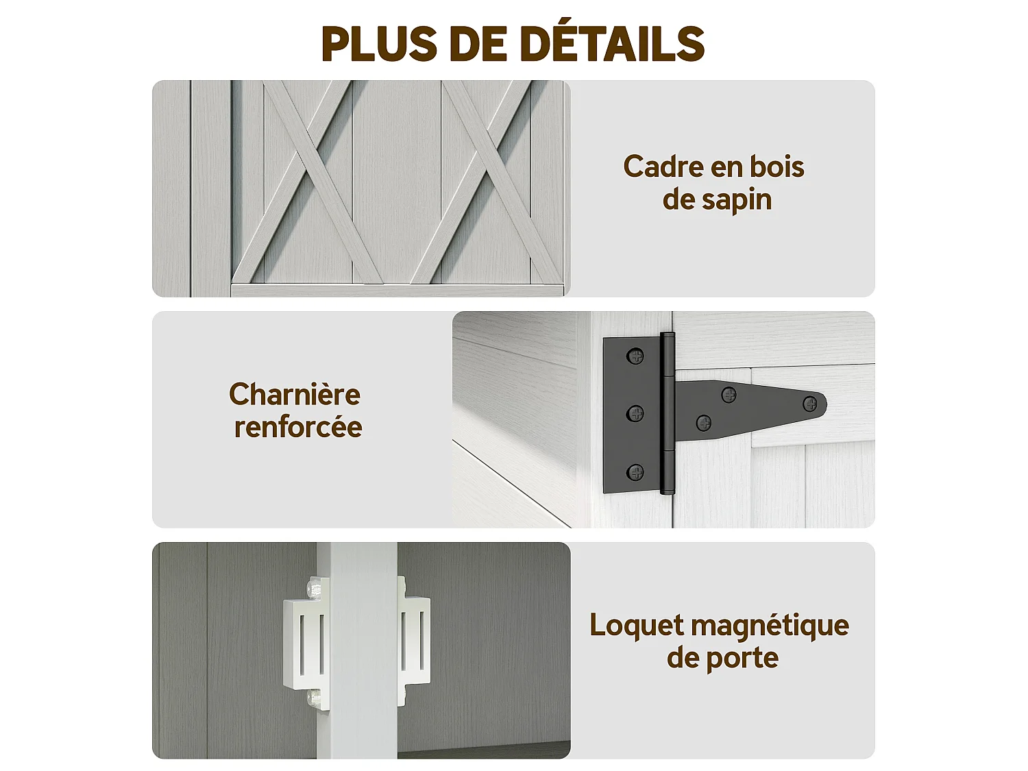 Armoire de jardin sur pied dim. 75 x 40 x 90 cm 2 portes 3 étagères toit tôle bois sapin gris