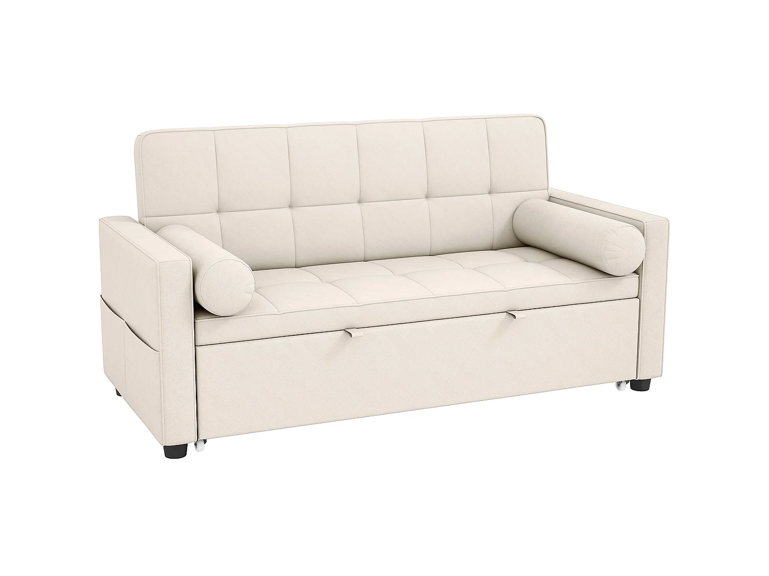 Canapé convertible 2 places style Chersterfield effet capitonné 2 coussins inclus tissu beige