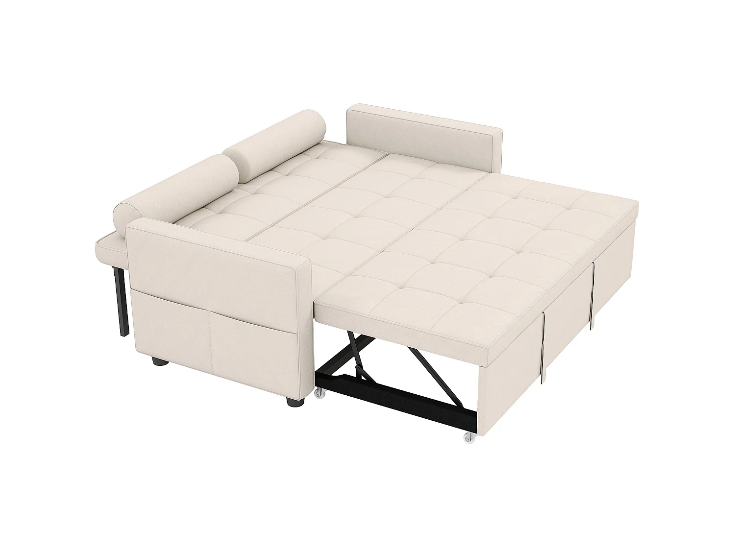Canapé convertible 2 places style Chersterfield effet capitonné 2 coussins inclus tissu beige