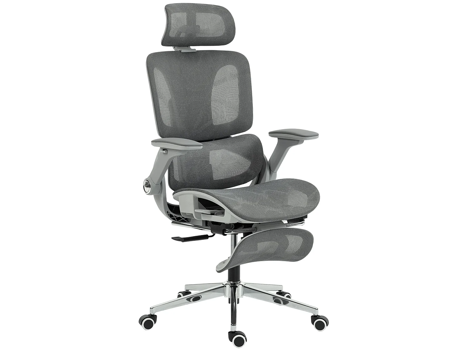Chaise de bureau ergonomique inclinable réglable repose pieds maille résille gris