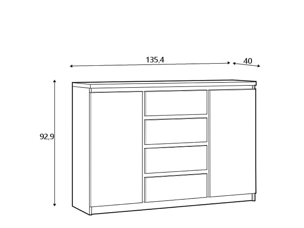 Commode Fribo 135x93x40cm - sans poignées - 4 tiroirs - salon salle à manger - chêne ribbeck