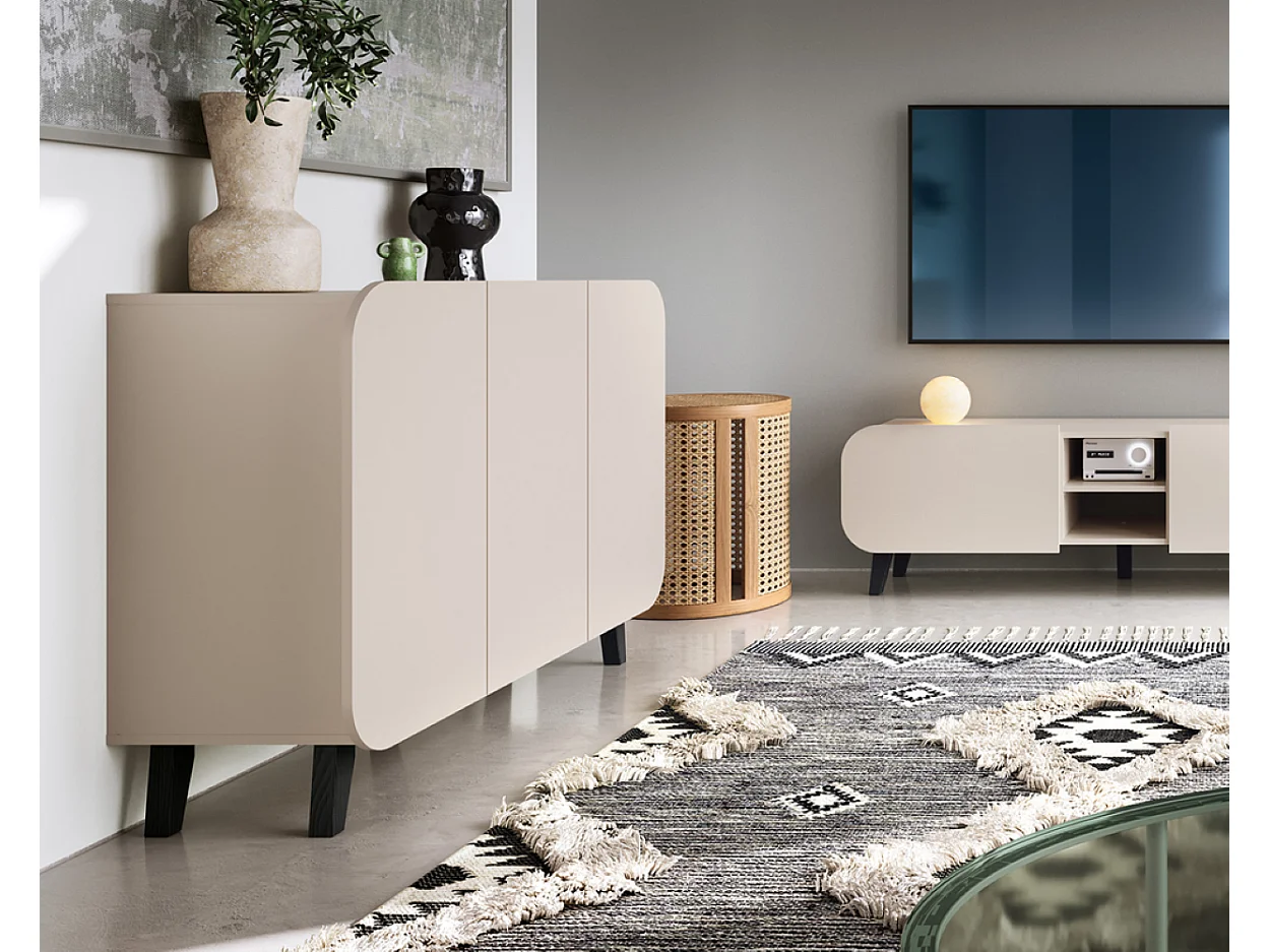 Commode Smooth Edge 119,5x88x41cm - 3 portes 3 étagères - salon chambre - cachemire