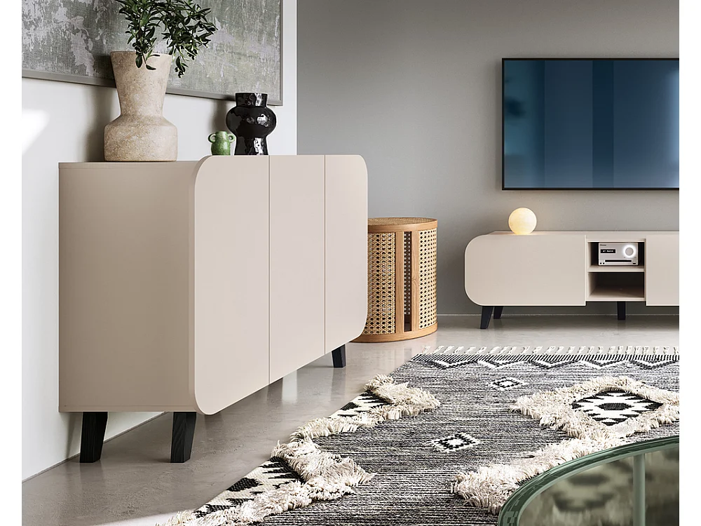 Commode Smooth Edge 119,5x88x41cm - 3 portes 3 étagères - salon chambre - cachemire