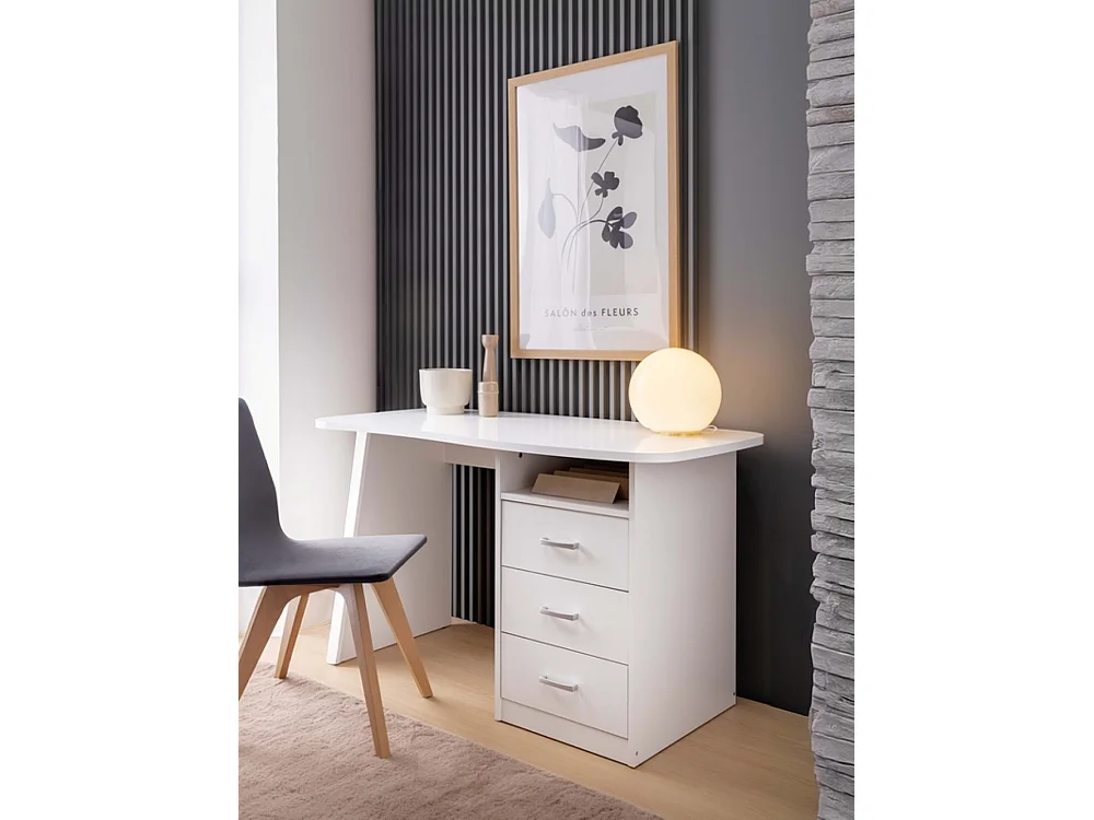 Biurko Adam 130x76x67cm - 3 szuflady 1 półka - do pracy i nauki - biały alpejski