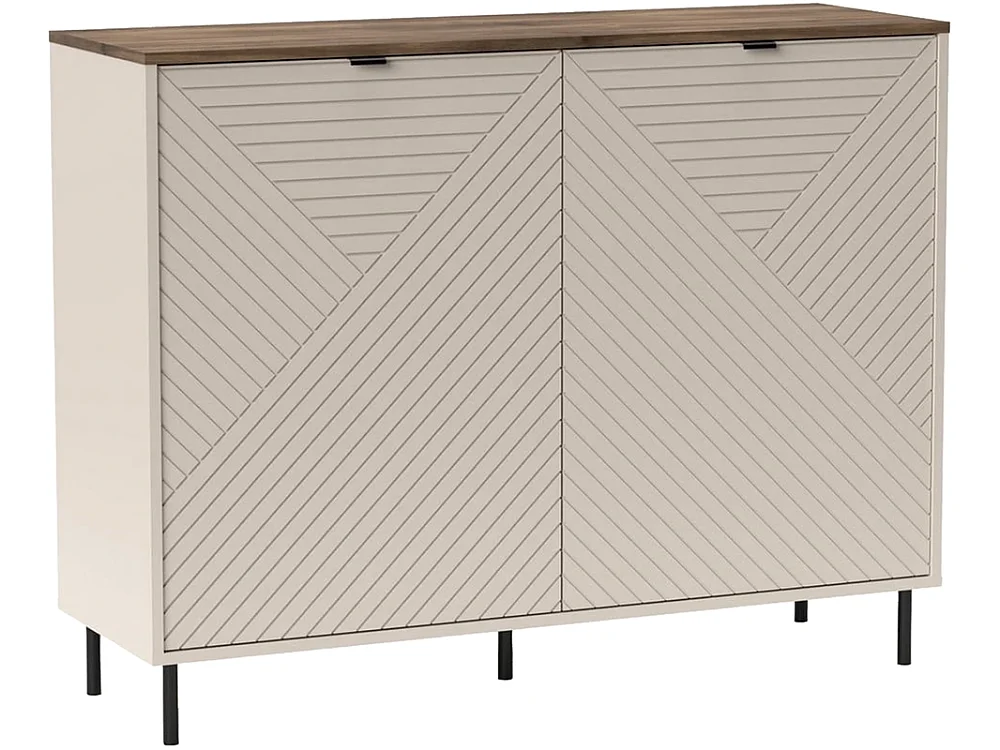Commode Evo 123x95x40cm - 2 portes 4 étagères internes - salon - cachemire/chêne castello