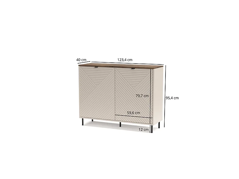 Commode Evo 123x95x40cm - 2 portes 4 étagères internes - salon - cachemire/chêne castello