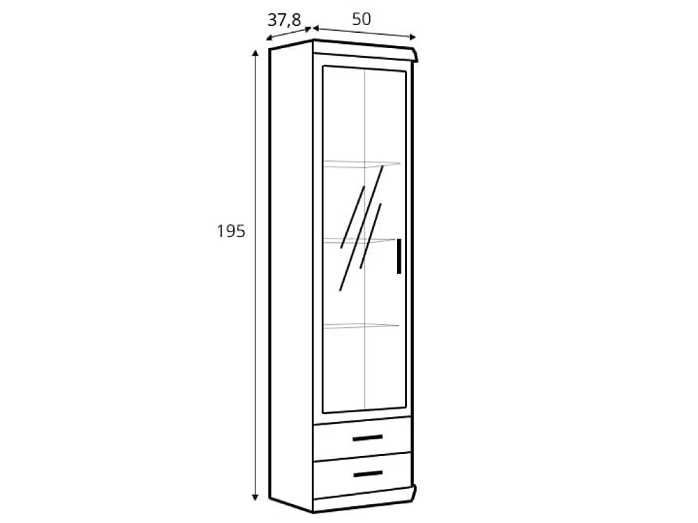 Witryna Imperial 50x195x38cm - przeszklona - 3 półki - 2 szuflady - salon - orzech